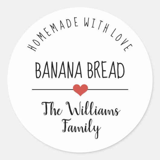 banaanbrood homemade met liefde simpel wit ronde sticker (Voorkant)
