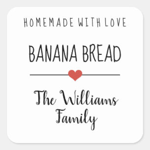 banaanbrood homemade met liefde simpel wit vierkante sticker