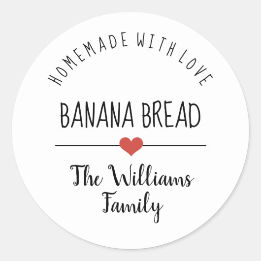 banaanbrood homemade met liefde simpele witte klas ronde sticker (Voorkant)