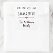 banaanbrood - homemade met liefde simpele witte sq vierkante sticker (Tas)