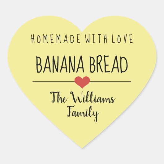 banaanbrood homemade met liefdesgeel hart sticker (Voorkant)