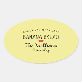 banaanbrood homemade met liefdesgeel  ovale sticker