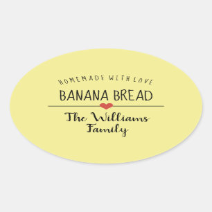 banaanbrood homemade met liefdesgeel  ovale sticker
