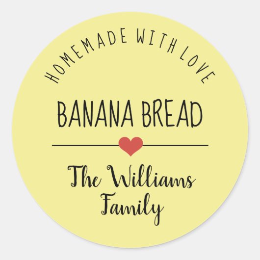 banaanbrood homemade met liefdesgeel ronde sticker (Voorkant)