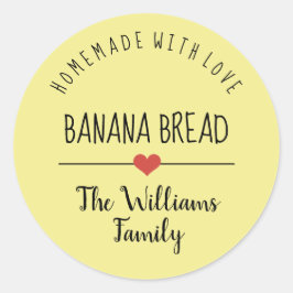 banaanbrood homemade met liefdesgeel ronde sticker