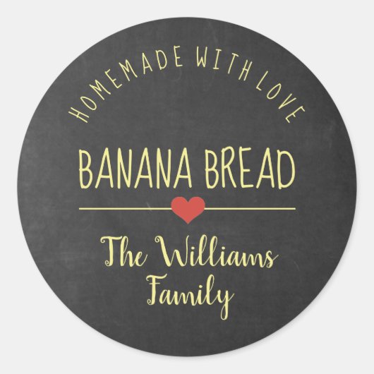 banaanbrood homemade met liefdeskarton geel ronde sticker (Voorkant)