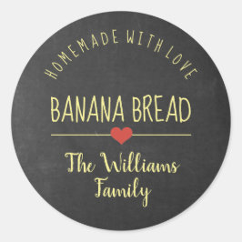 banaanbrood homemade met liefdeskarton geel ronde sticker