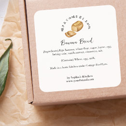 Banaanbrood Waterverf Bakkerij Ingrediënt Vierkante Sticker