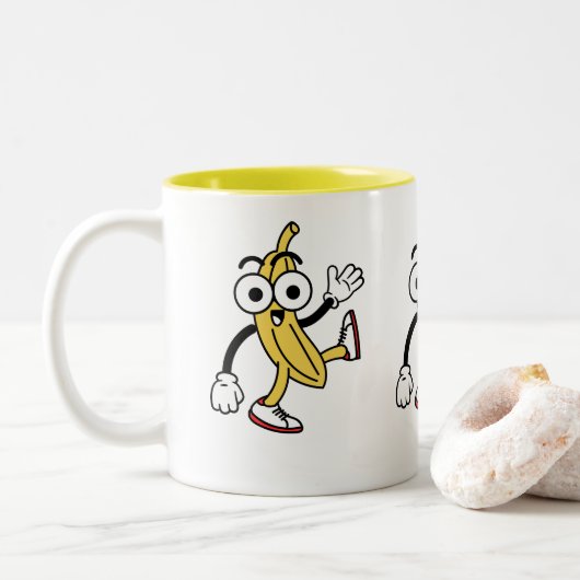 BanaanCartoon Tweekleurige Koffiemok (Met donut)