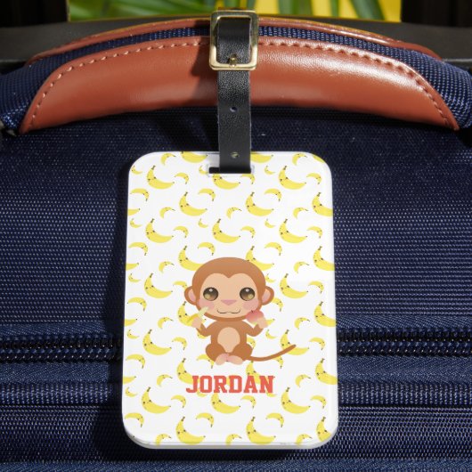 Banana Baby Monkey Happy Birthday Bagagelabel (Voorkant Insitu 2)