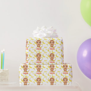 Banana Baby Monkey Happy Birthday Cadeaupapier