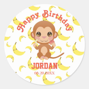 Banana Baby Monkey Happy Birthday Ronde Sticker