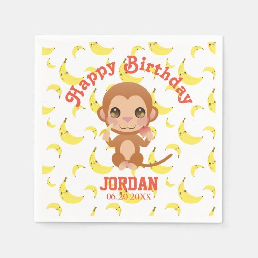 Banana Baby Monkey Happy Birthday Servet (Voorkant)