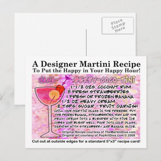 Banana Berry Coconut Smoothie Martini Recept Kaart (Voorkant / Achterkant)