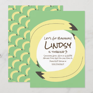 Banana Birthday Party Green Yellow Invitation Kaart
