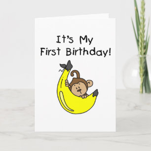 Banana - Boy Monkey 1st Birthday Kaart