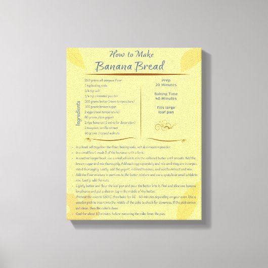 Banana Bread Art Recipe Canvas Afdruk (Voorkant)