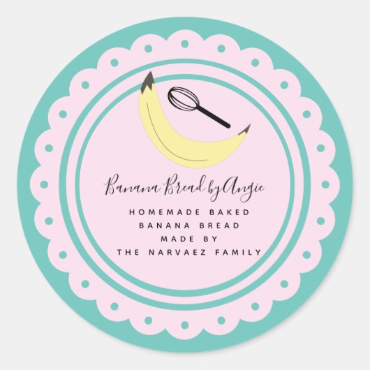 Banana Bread Logo Homemade Food Business Blauwgroe Ronde Sticker (Voorkant)