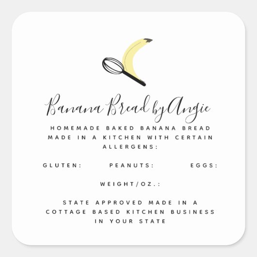 Banana Bread Logo Homemade Food Business Vierkante Sticker (Voorkant)