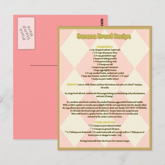Banana Brood Recipe Briefkaart (Voorkant / Achterkant)
