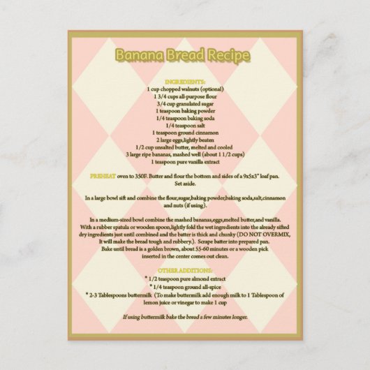 Banana Brood Recipe Briefkaart (Voorkant)