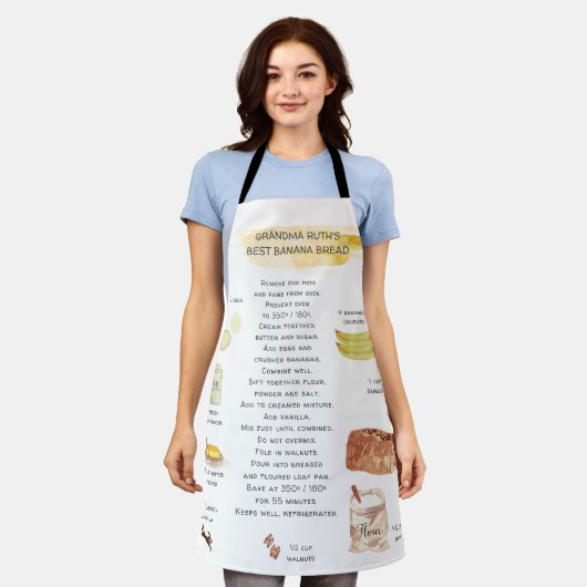 Banana Brood Waterverf Recipe Heirloom Apron Schort (Gedragen)