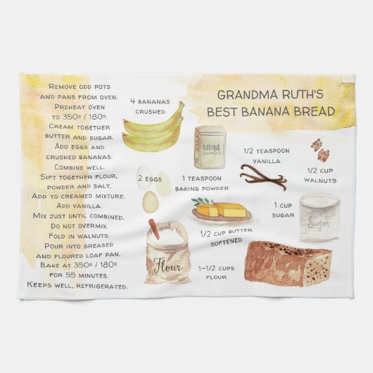 Banana Brood Waterverf Recipe Heirloom Tea Towels Theedoek (Horizontaal)