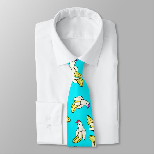 Banana Cartoon Cool Blue Stropdas (Gebonden)
