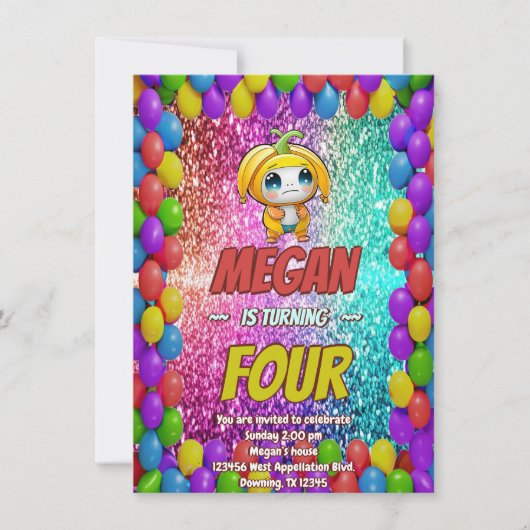 Banana cartoon verjaardagsuitnodiging voor kindere kaart (Voorkant)