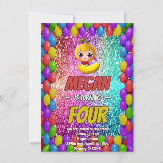 Banana cartoon verjaardagsuitnodiging voor kindere kaart (Voorkant)