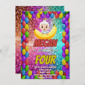 Banana cartoon verjaardagsuitnodiging voor kindere kaart (Voorkant / Achterkant)