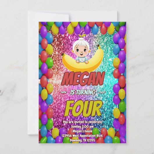 Banana cartoon verjaardagsuitnodiging voor kindere kaart (Voorkant)