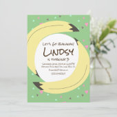 Banana Confetti Pink Green Birthday Party Invitati Kaart (Staand voorkant)