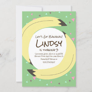 Banana Confetti Pink Green Birthday Party Invitati Kaart
