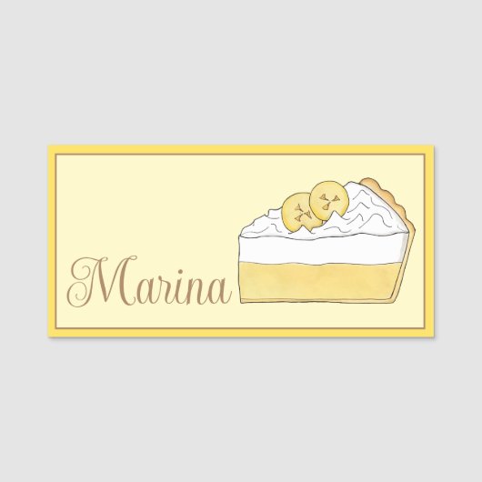 Banana Cream Pie Slice Dessert Baking Food Naamplaatje (Voorkant)