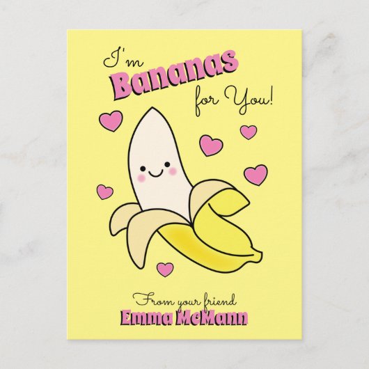 Banana Cute Kinder Classroom Valentijn Card Briefkaart (Voorkant)