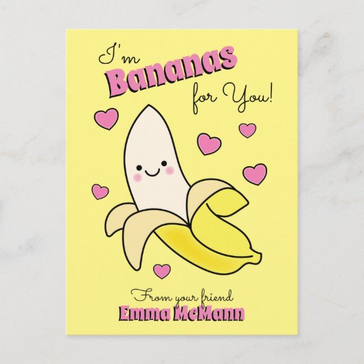 Banana Cute Kinder Valentijnsdag Kawaii Briefkaart (Voorkant)