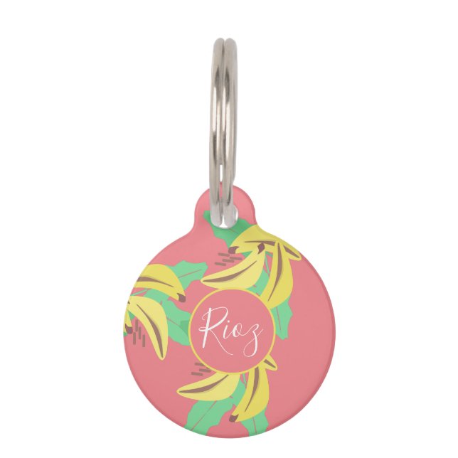 Banana Greenery Pattern Pink Green Huisdierpenning (Voorkant)