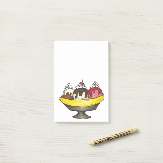 Banana Ice Cream Split Sundae Foodie Post Post-it® Notes (Op bureau)