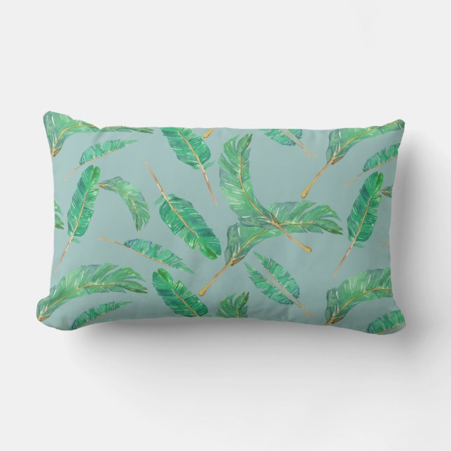 Banana Leaf Blue Green Tropical Leaves Pattern Buitenkussen (Voorkant)