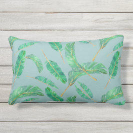 Banana Leaf Blue Green Tropical Leaves Pattern Buitenkussen