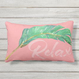 Banana Leaf Pink Green Tropical Palm Waterverf Buitenkussen
