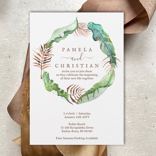 Banana Leaf Wreath Wedding Invitation Kaart