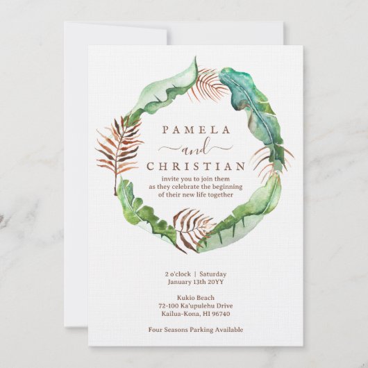 Banana Leaf Wreath Wedding Invitation Kaart (Voorkant)