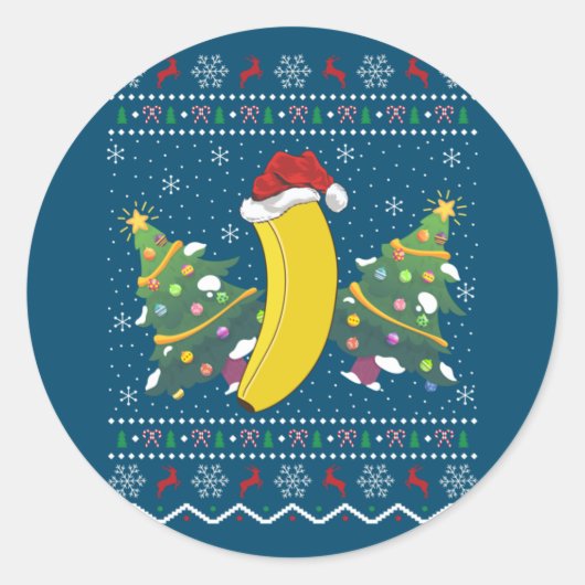 Banana Lover Xmas Gift Ugly Banana Kerstmis Ronde Sticker (Voorkant)