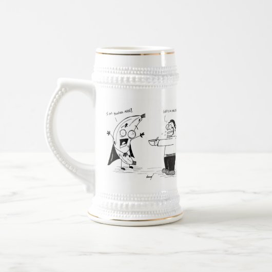 Banana Man Funny Cartoon Stein Bierpul (Links)