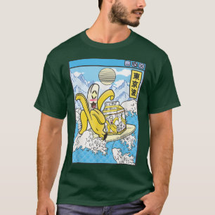 Banana met melkkarton die Japanse golven Kawaii ov T-shirt