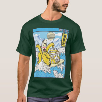 Banana met melkkarton die Japanse golven Kawaii ov T-shirt