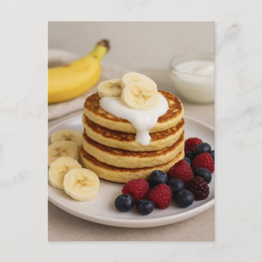 Banana Pancakes Berries Cozy Breakfast Postcard Briefkaart (Voorkant)