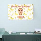 Banana Pattern Baby Monkey Verjaardagsfeestje Spandoek (Beurs)